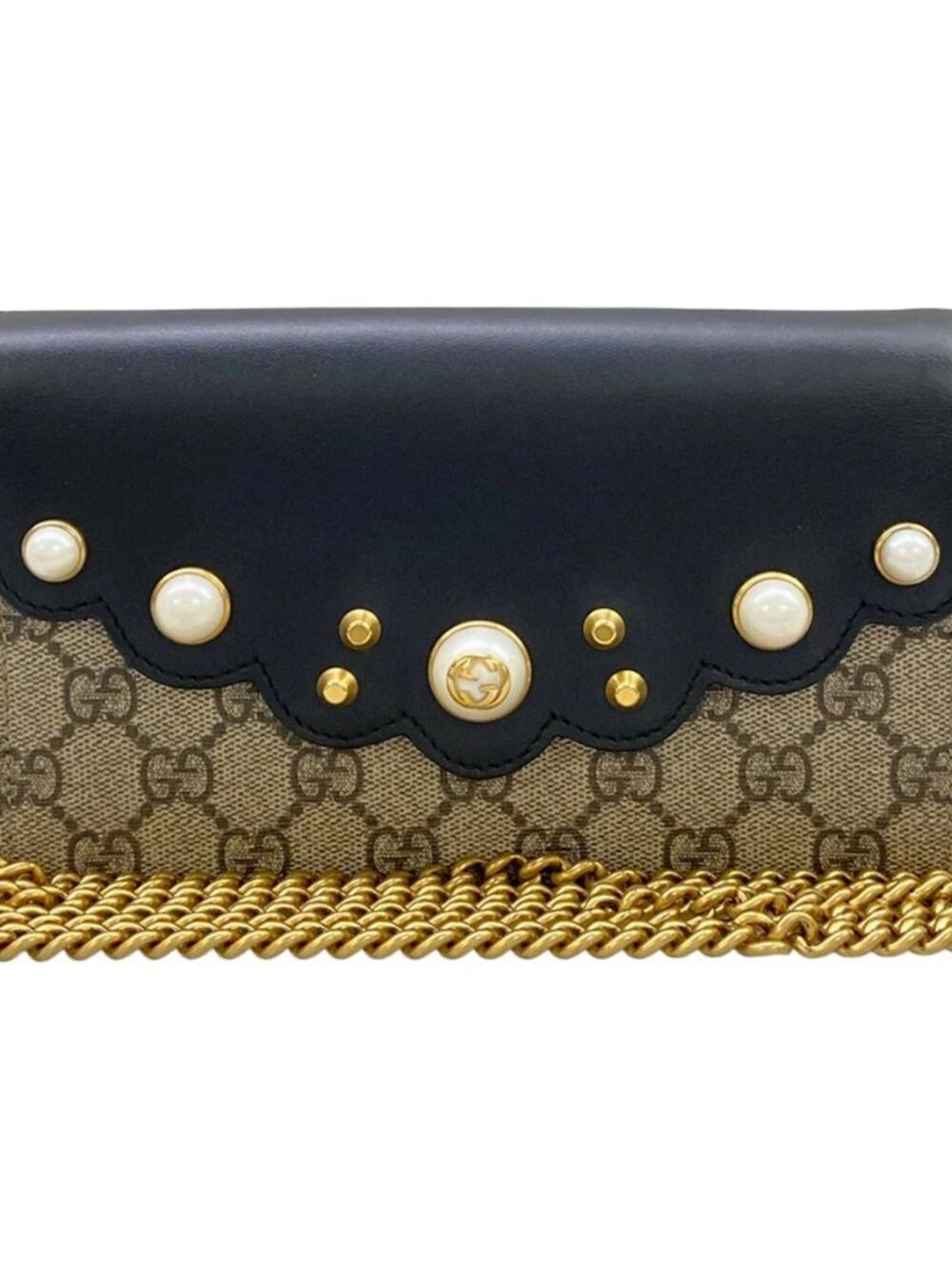 GUCCI Chain Wallet Brown Black Multi Leather Long Wallet
